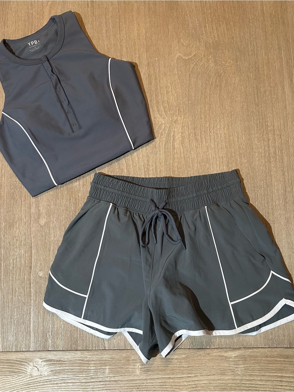 Black Athletic Drawstring Shorts with White Piping